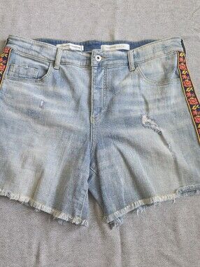Anthropologie Light Blue Denim Jean Shorts with Embroidered Trim